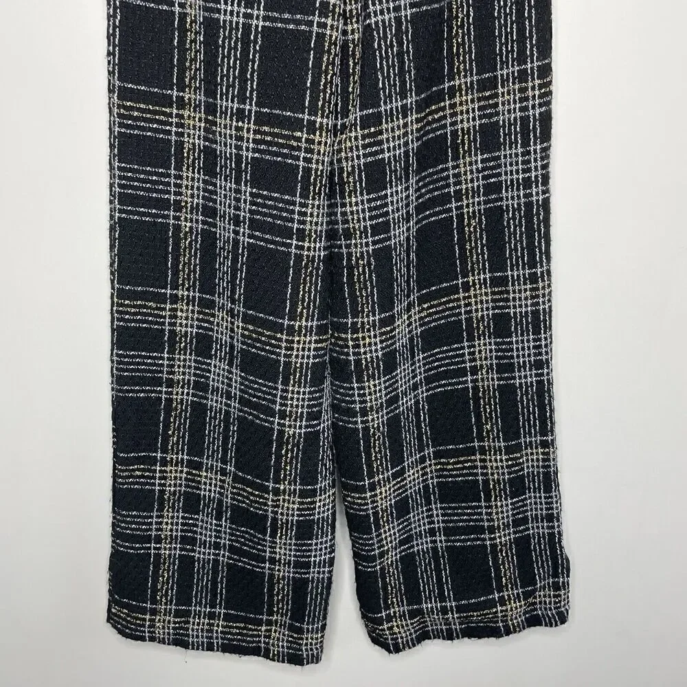 SLATE & WILLOW Pants Womens Small Black Tweed Wide Leg Trousers Plaid - Picture 12 of 15